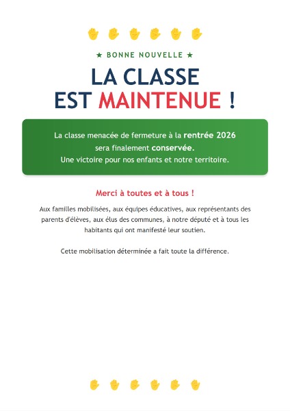 Photo La Classe est maintenue!